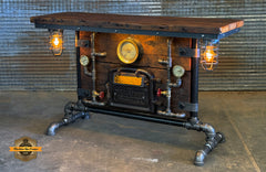 Steampunk Industrial Table / Pub, sofa console / Antique Furnace Door /  New York / Barnwood / Table #4375