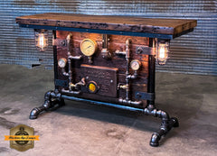 Steampunk Industrial Table / Pub, sofa console / Antique Furnace Door /  Barnwood / Table #4275