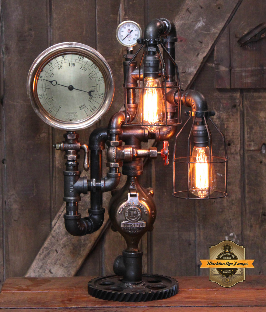 Steampunk Industrial / Steam Gauge Lamp / Boiler Gauge / Lamp #4526