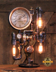 Steampunk Industrial / Antique Steam Gauge  / Pittsburg PA / Gear / Lamp #4253