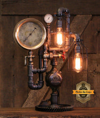 Steampunk Industrial  / Antique Steam Gauge / Gear Base / JeanevilleL / lamp #4255