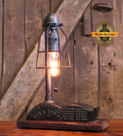 Steampunk Industrial / Vintage Iron Motor Cover / Barnwood / Lamp #4214