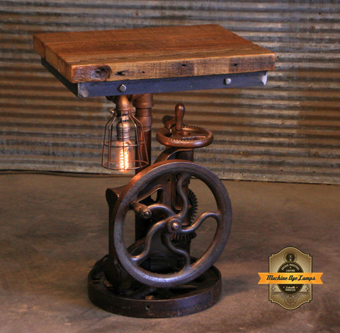 Steampunk Industrial Table / Side / Antique Drill Press  /  Barnwood / Table #4175 sold