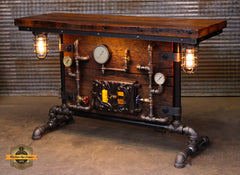 Steampunk Industrial Table / Pub, sofa console / Antique Furnace Door /  Barnwood / Table #4354
