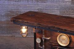 Steampunk Industrial Table / Pub, sofa console / Antique Furnace Door /  New York / Barnwood / Table #4375