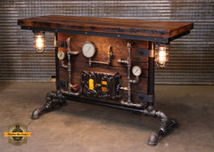 Steampunk Industrial Table / Pub, sofa console / Antique Furnace Door /  Barnwood / Table #4354