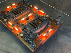 Steampunk Industrial Barnwood Coffee Table / Machine Age Lamps / Steam Gauge / Boiler Door /  Table  #4132