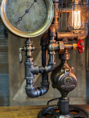 Steampunk Industrial  / Antique Steam Gauge / Gear Base / JeanevilleL / lamp #4255