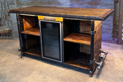 Steampunk Industrial Refrigerator Bar / Barnwood  / Hostess Stand / Automotive / Large 75" Table / Carroll Shelby / #3930B