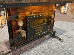 Steampunk Industrial Table / Pub, sofa console / Antique Furnace Door /  Beartooth Pass, Montana Barnwood / Table #6000