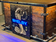 Steampunk Industrial Refrigerator Bar / Barnwood  / Hostess Stand / Automotive / Large 75" Table / Carroll Shelby / #3930B