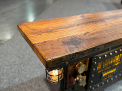 Steampunk Industrial Table / Pub, sofa console / Antique Furnace Door /  Beartooth Pass, Montana Barnwood / Table #6000