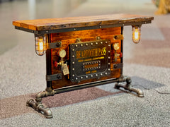 Steampunk Industrial Table / Pub, sofa console / Antique Furnace Door /  Beartooth Pass, Montana Barnwood / Table #6000