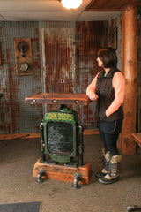 Antique Steampunk Industrial Table Stand, Hostess Station, Pub Table, Reclaimed Wood Top,John Deere #1504