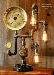 Steampunk Lamp, Amazing Antique 10" Steam Gauge and Gear Base #519 - SOLD