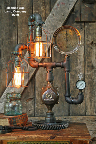 Steampunk Industrial Lamp, Steam Gauge #239 - SOLD