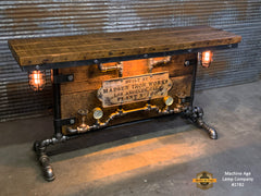 Antique Steampunk Industrial Boiler Door Table Stand / Iron Works Los Angeles Ca  / Reclaimed BarnWood Top - #2782 sold