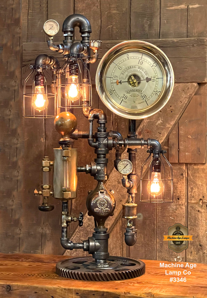 Steampunk Industrial / Steam Gauge Lamp / Nordberg Gauge WI / Oiler / Lamp #3346