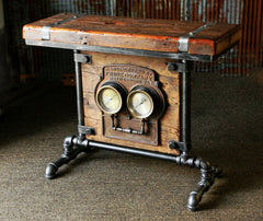 Steampunk Industrial Barn Wood Antique Gauge Board Stand Table #835 - SOLD