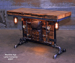 Steampunk Industrial Table / Antique Barn Wood / Furnace Door / Hallway Sofa Table #3037