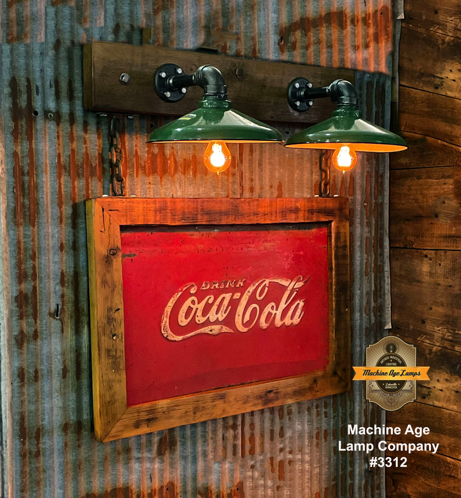 Steampunk Industrial Wall Sconce / Antique Coke Cola Sign  / Lamp #3312