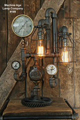 Steampunk Lamp, Steam Gauge and Gear Base #199