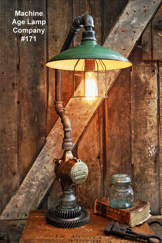 Steampunk Lamp, Antique Gear and Barn Shade #171 - SOLD