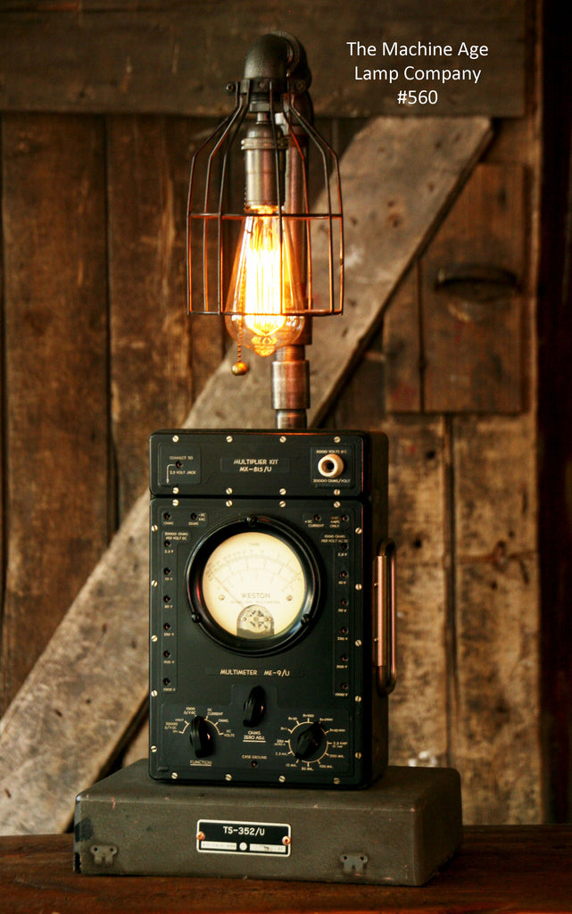 Steampunk Lamp, Antique Army Military Signal Cops and Gear Base #560 sold