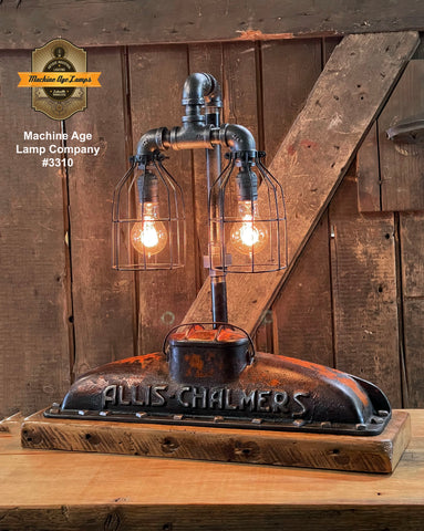 Steampunk Industrial / Allis Chalmers Tractor Radiator / Farm / Barnwood Base Lamp Light #3310 sold