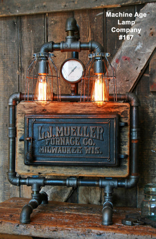 Steampunk Lamp, Barn Wood and Pressure Gauge - #167 - SOLD