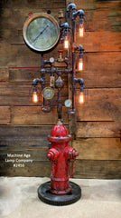 Steampunk Industrial Fire Hydrant, Steam Gauge Floor Lamp #2456