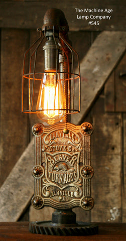 Steampunk Lamp, Antique Stove Door and Gear Base #545 - SOLD