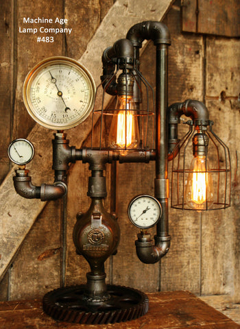 Steampunk Lamp, Antique Steam Gauge Gear Industrial light, #483