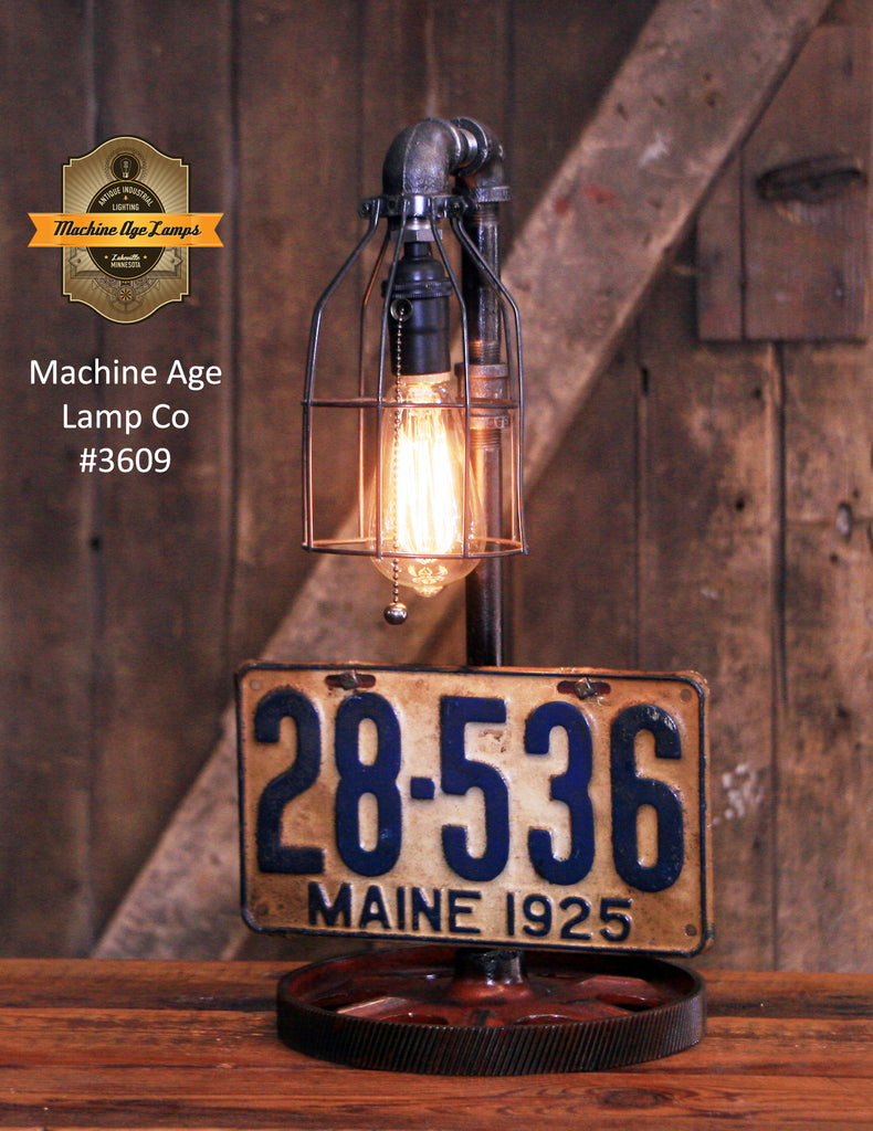 Steampunk Industrial / Antique 1925 license Plate Maine  / Automotive  / Lamp #3510