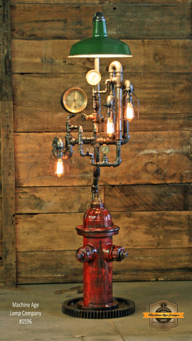 Steampunk Industrial / Fire Hydrant / Floor Lamp / Service Station Shade / Steam Gauge / Lamp #1596