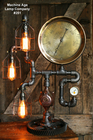 Steampunk Industrial Lamp, Steam Gauge, Green Shade  #251 - SOLD