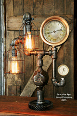 Steampunk Industrial Desk Lamp,  Steam Gauge #955