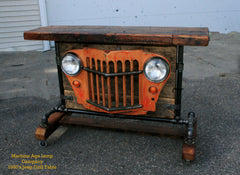 Steampunk Industrial, Barn Wood, Jeep Willys Grill Pub Console Table Hostess Station- #890