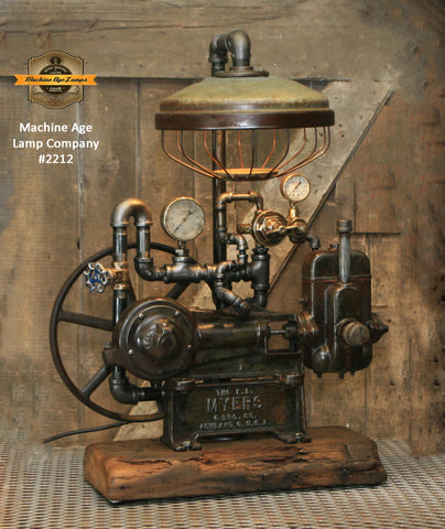 Steampunk Industrial Lamp / Machine Age Lamp / Pump / Farm / Barnwood / Steam Gauge / Lamp #2212 sold