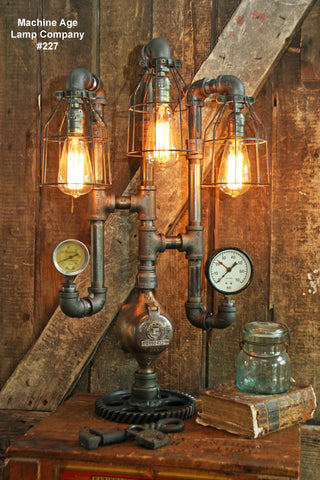 Steampunk Industrial Lamp, Steam Gauge, Design #227