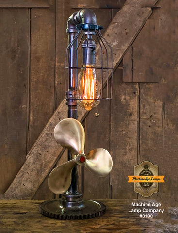 Steampunk Industrial / Boat Marine Nautical  / Antique Brass Propeller / Lamp / Gear Base #3100