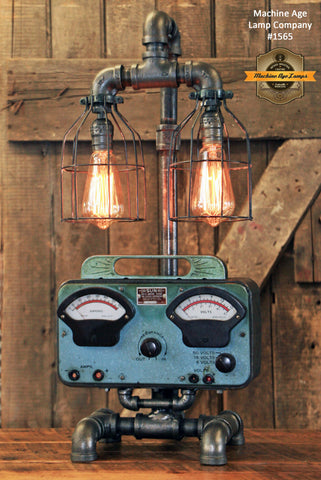 Steampunk Industrial Lamp / Antique Sun Volt Meter / Automotive /  #1565