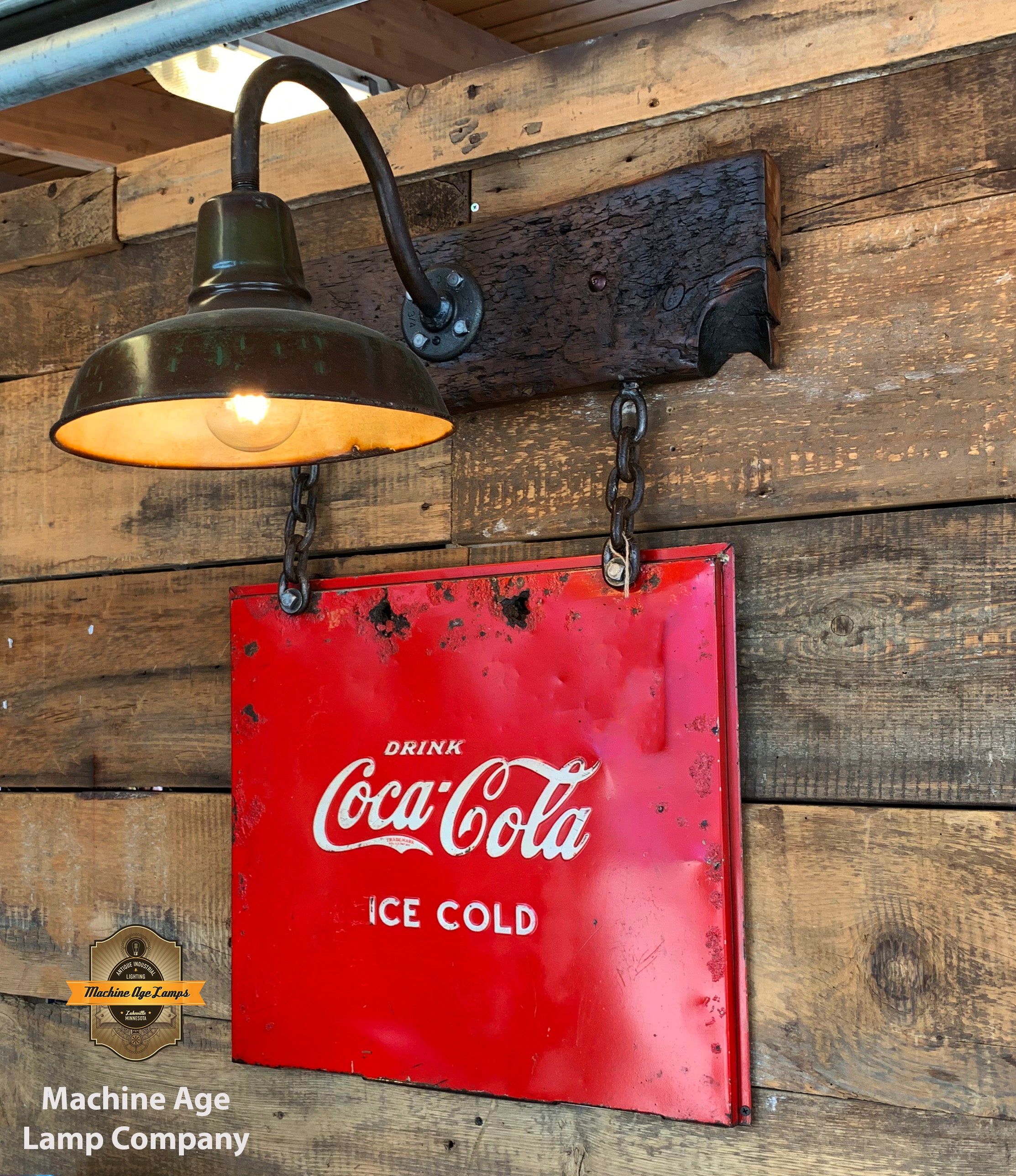 Steampunk Industrial Wall Sconce / Antique Coke Cooler Sign / Lamp