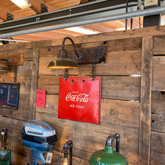 Steampunk Industrial Wall Sconce / Antique Coke Cooler Sign  / Lamp #2730