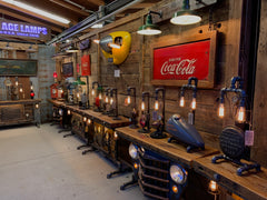 Steampunk Industrial Wall Sconce / Antique Coke Cooler Sign  / Lamp #2730