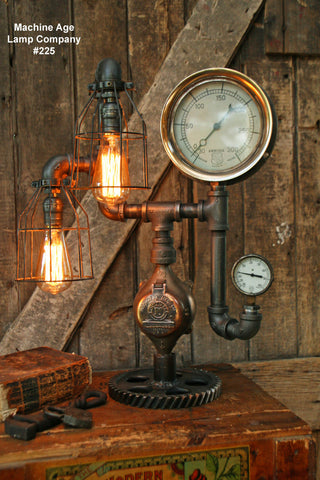 Steampunk Industrial Lamp, Steam Gauge, Train #225 - SOLD