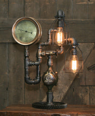 Steampunk Industrial / Antique Steam Gauge Lamp / Tractor Gear / Lamp #4003
