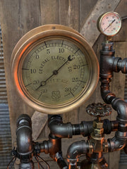Steampunk Industrial / Machine Age Lamp / Antique Steam Gauge  / General Electric / Lamp #2721