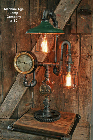Steampunk Lamp, Antique Steam Gauge and Service Station Shade #180 - SOLD