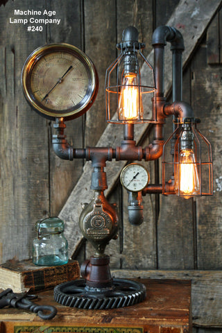Steampunk Industrial Lamp, Steam Gauge #240 - MTO